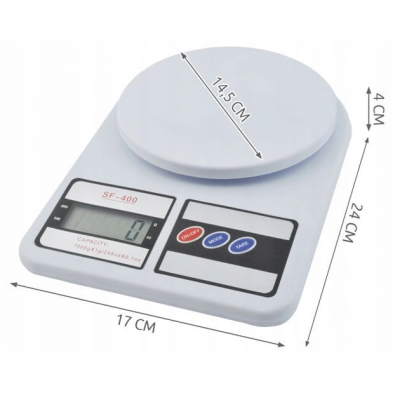 Balança digital de cozinha branca SF-400 com visor e botões coloridos