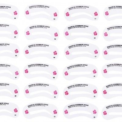 Stencil para sobrancelhas em cartolina branca com texto 'MAGICAL EYEBROW STYLE' e números