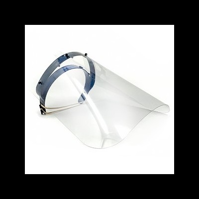 Viseira de proteção facial transparente com suporte azul ajustável