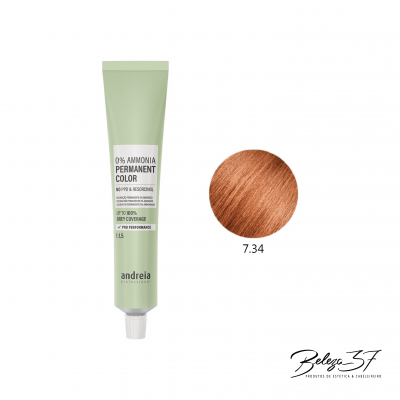 Tubo de tinta de cabelo permanent color 0% amónia cor 7.34 castanho dourado