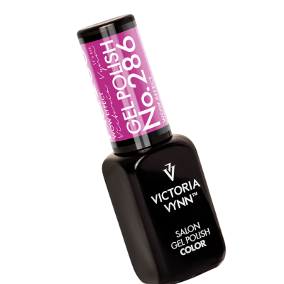 Frasco de verniz gel para unhas preto com rótulo roxo
