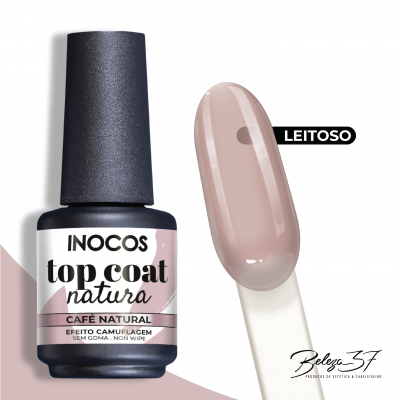 Verniz INOCOS top coat natura Café Natural com amostra da cor leite