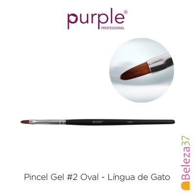 Pincel Gel Purple Professional oval Língua de Gato, cabo preto, pelo castanho