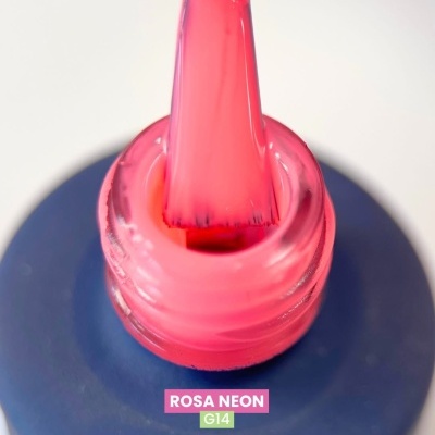 Frasco de verniz de unhas rosa neon aberto com pincel