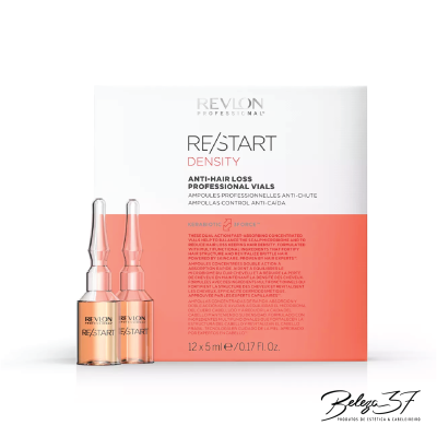 Embalagem branca e rosa de Revlon RE/START DENSITY com duas ampolas de vidro