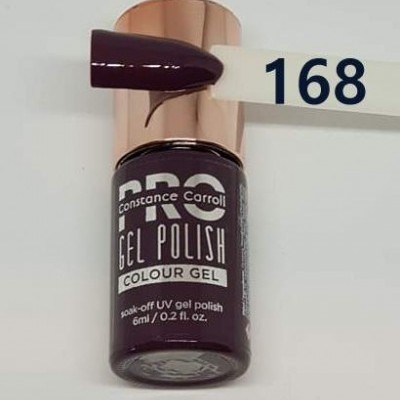 Frasco de verniz gel roxo escuro Constance Carroll com amostra e número 168