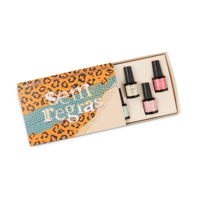 Conjunto de vernizes semi permanentes em embalagem colorida com texto