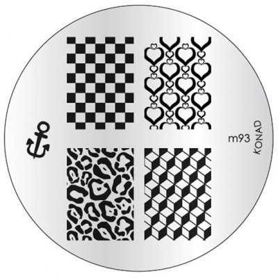 Placa metálica redonda para estampagem de unhas com vários padrões em preto