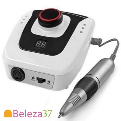 Equipamento elétrico para unhas branco e preto com visor digital e peça portátil metálica