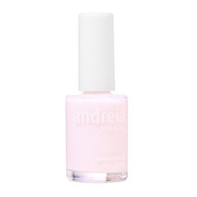 Verniz de unhas cor rosa claro da marca Andreia com tampa branca.