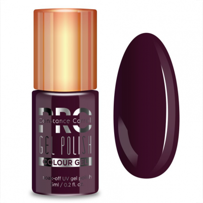 Verniz gel para unhas roxo escuro com tampa dourada e rótulo Constance Carroll PRO