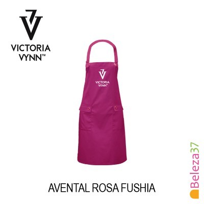 Avental rosa fúchsia com logótipo Victoria Vynn e bolsos frontais