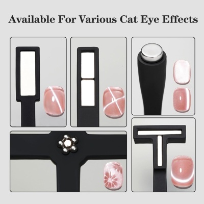 Ferramentas para efeito cat eye e unhas decoradas em rosa