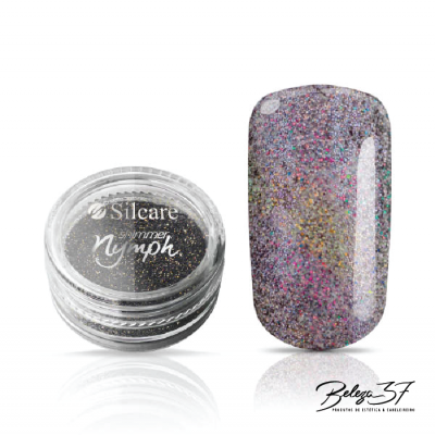 Pote pequeno de glitter para unhas e amostra de unha artificial com glitter multicolorido