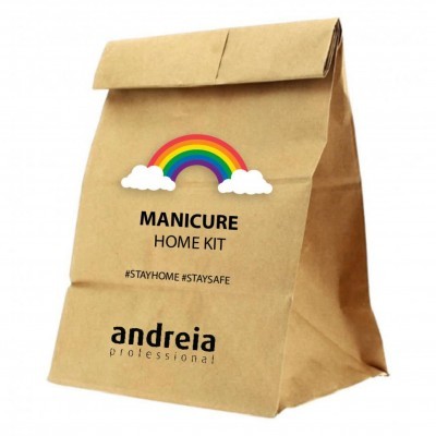 Saco de papel castanho com arco-íris e texto de manicure