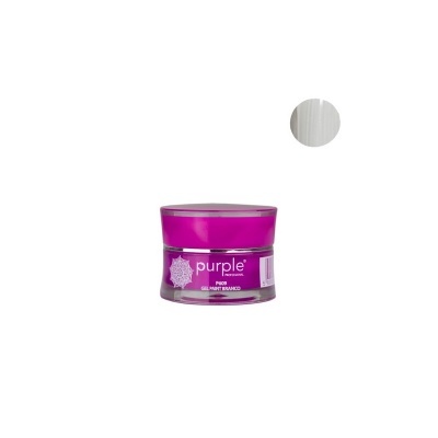 Frasco pequeno de creme roxo com tampa roxa e etiqueta roxa em fundo branco