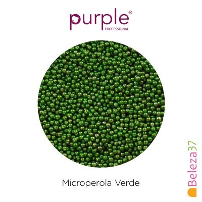 Microperolas verdes brilhantes em círculo com texto da marca Purple Professional