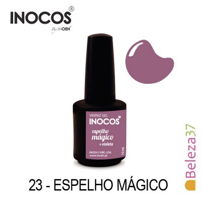 Frasco preto de verniz gel violeta e amostra de cor