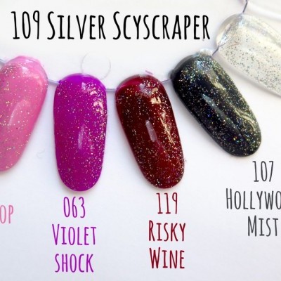 Amostras de verniz de unhas com glitter prateado em várias cores