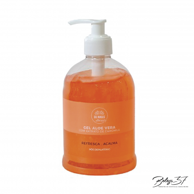 Frasco plástico com gel Aloe Vera laranja e doseador branco