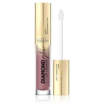 Brilho labial Eveline Cosmetics Diamond Glow com aplicador e tampa dourada