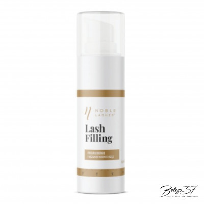 Frasco branco com tampa transparente de produto cosmético Lash Filling da Noble Lashes