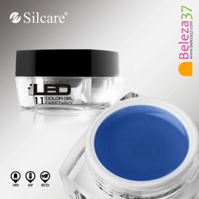 Gel de unhas azul escuro em embalagem transparente com tampa preta Silcare