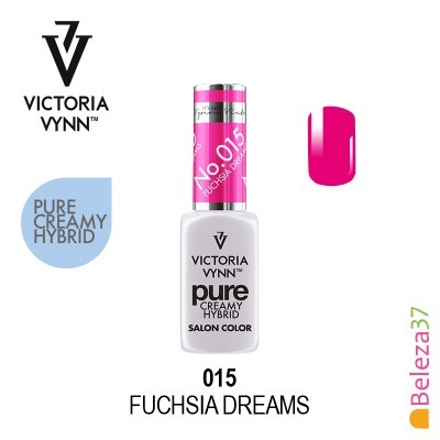 Frasco de verniz Victoria Vynn Pure Creamy Hybrid cor Fuchsia Dreams e amostra da cor