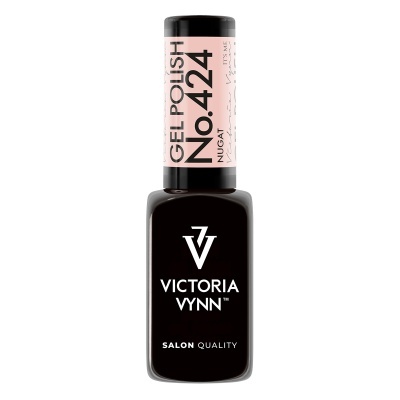 Frasco de verniz gel Victoria Vynn No.424 NUGAT preto com tampa rosa claro