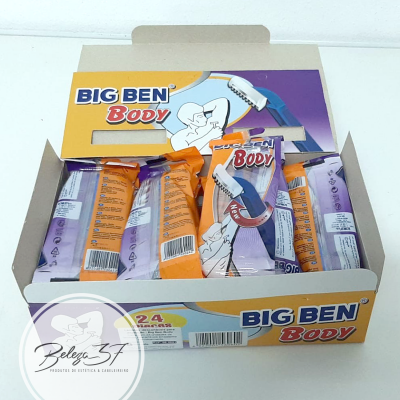 Pacotes do produto BIG BEN Body em caixa azul, laranja e roxa aberta