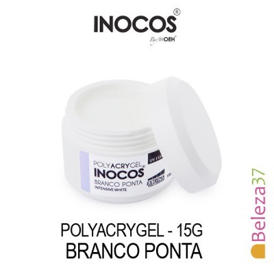 Frasco branco de Polyacrygel Inocos Branco Ponta 15g com tampa aberta