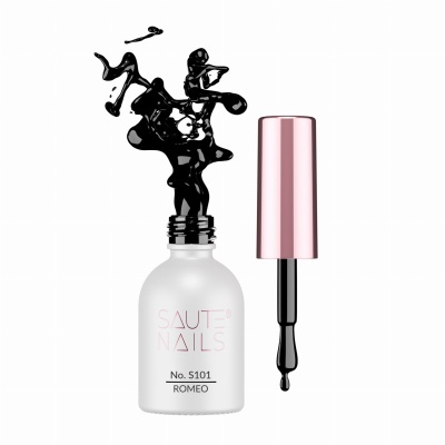 frasco branco fosco de verniz de unhas com tampa rosa e texto SAUT NAILS No. S101 ROMEO