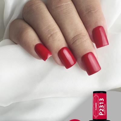 Unha pintada com verniz de gel vermelho brilhante da Purple Professionals