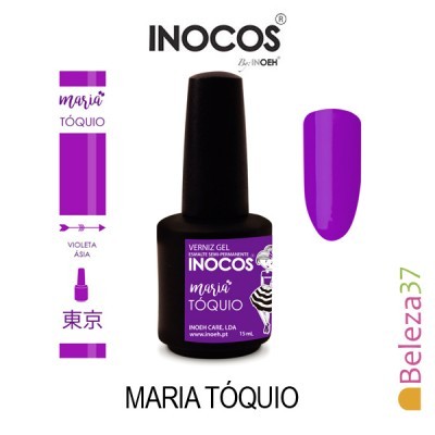 Verniz gel INOCOS Maria Tóquio cor violeta Ásia em embalagem preta com rótulo roxo