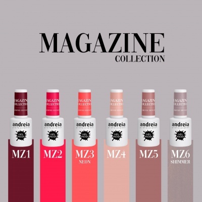 Seis frascos de esmalte Andreia da coleção Magazine Collection em várias cores