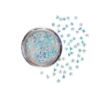 Pote redondo com glitter de estrelas azuis e prateadas