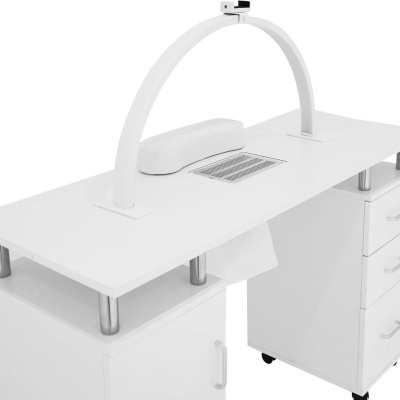 Mesa de manicure branca com gavetas e lâmpada de LED