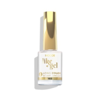 Frasco de verniz de unhas branco com tampa dourada e texto dourado