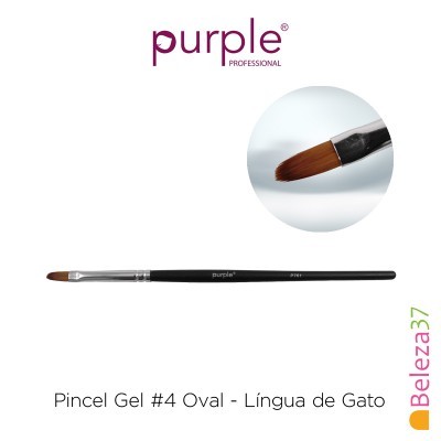 Pincel Gel #4 Oval Língua de Gato com cabo preto e cerdas marrons, fundo branco