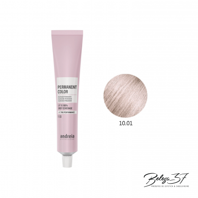 Tubo de tinta de cabelo permanente rosa claro Andreia com amostra de cor loiro platinado