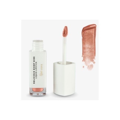 Batom líquido coral com embalagem branca e pincel aplicador