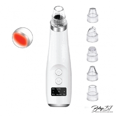 Dispositivo branco para limpeza facial com cinco pontas intercambiáveis e tela digital