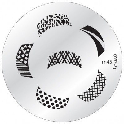 Placa de estampagem unhas circular metal com padrões preto e branco e texto m45 KONAD
