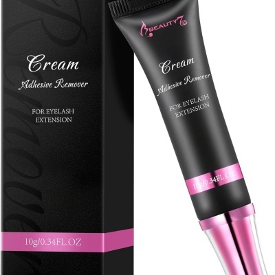 Creme removedor de cola de pestanas em embalagem preta e rosa da marca Beauty7