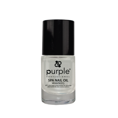 Frasco de vidro com óleo para unhas da marca Purple Professional, tampa preta