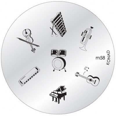 Disco metálico com imagens de instrumentos musicais e texto 'm58' e 'KONAD'