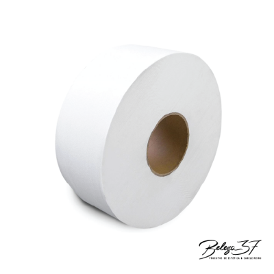 Rolo grande de papel higiénico branco com núcleo de cartão