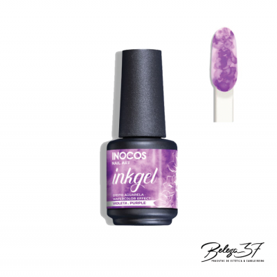 Verniz de unhas violeta INOCOS com efeito aquarela e glitter