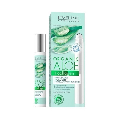 Embalagem e frasco de roll-on Eveline Cosmetics Organic Aloe para contorno dos olhos