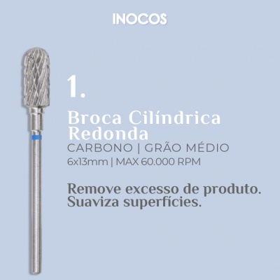 Broca cilíndrica redonda para manicure em carboneto com anel azul
